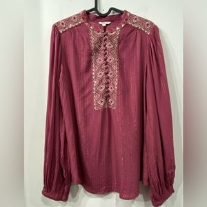 Monsoon Festive Maroon/ Burgundy Top Blouse with Buttons Embroidered size M